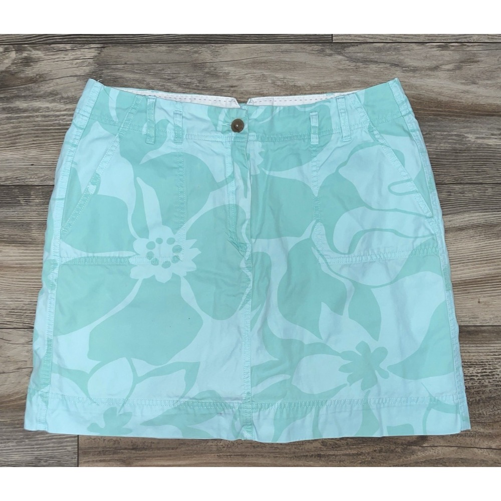 Lands End Womens Green Floral Cotton Twill Skort Size 12 Casual Short Skirt